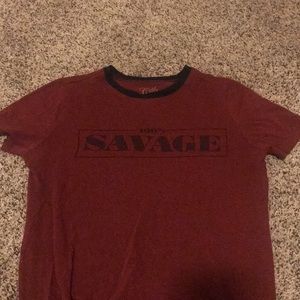 Dark Red “100% Savage” Tee